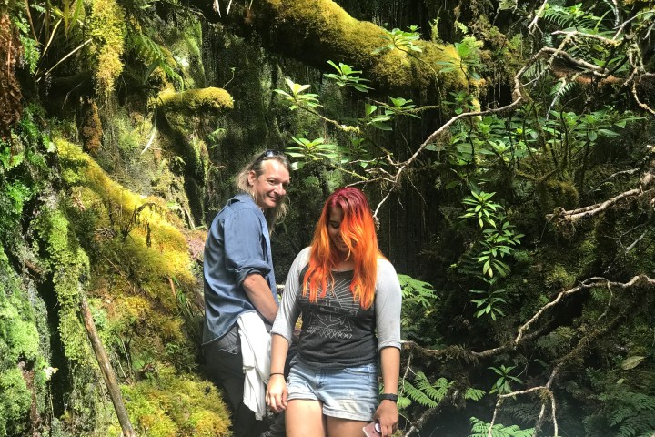a person standing next to a tree
