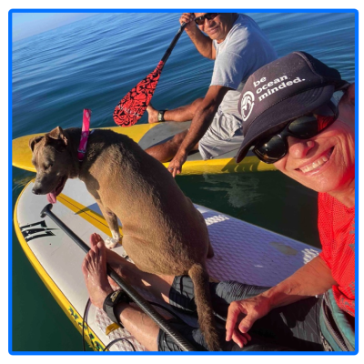 a person riding a horse next to a dog